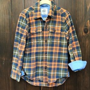 Mini Boden flannel button up down plaid shirt 4/5